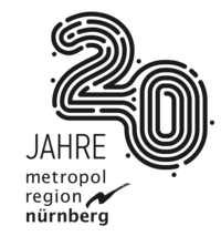 3-zeiliges Signet zum Jubiläum der Metropolregion Nürnberg - schwarz invertiert